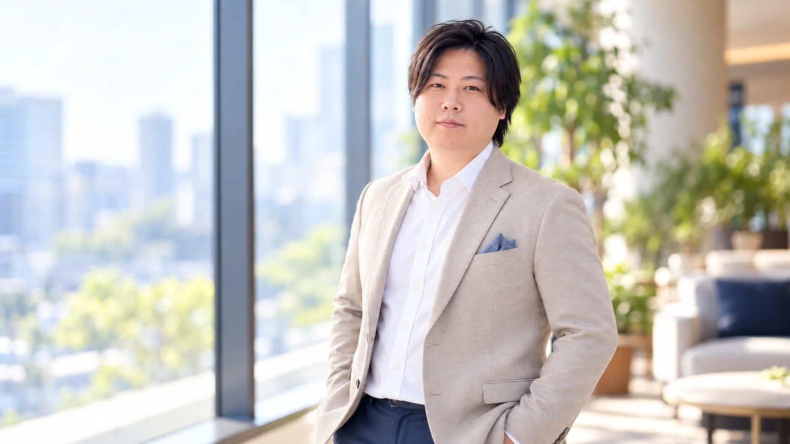 ジャケット姿のPEACH CONNECT代表・百田真吾のプロフィール写真