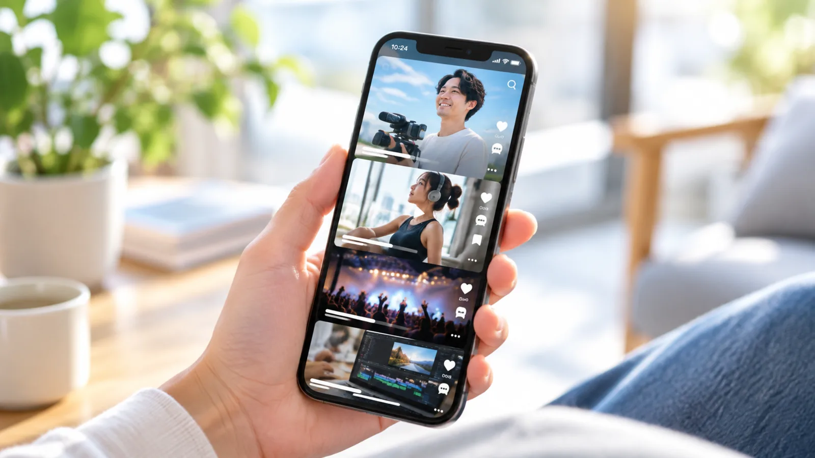 スマートフォンでSNS動画を視聴している様子